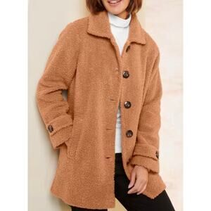 Draper's & Damon's 2X Tan Brown Soft Teddy Sherpa Button-Up Long Coat NWT